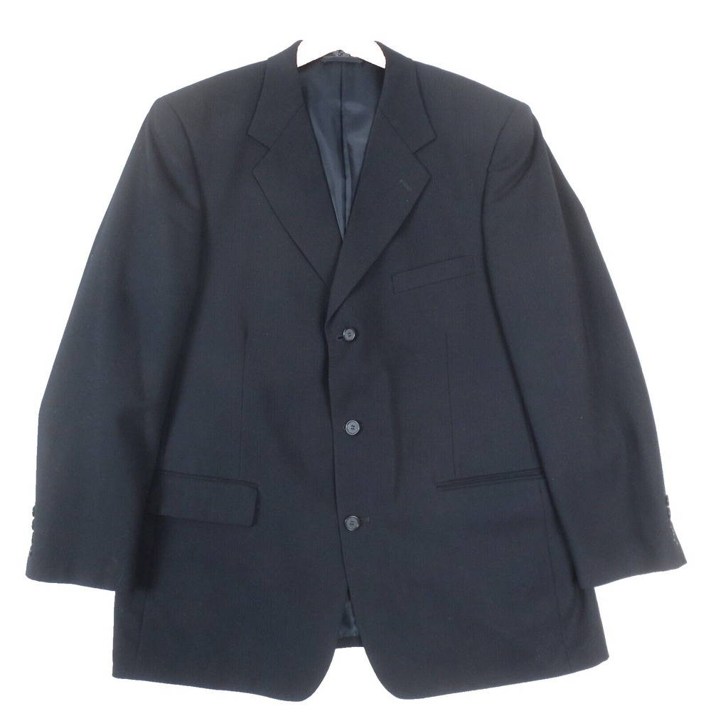 Jeffrey Banks 2 Piece Suit Mens 44 R Blue Striped 100% Wool Jacket Pants 37x28.5